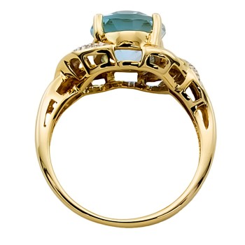 9ct gold Aquamarine / Diamond Ring size I